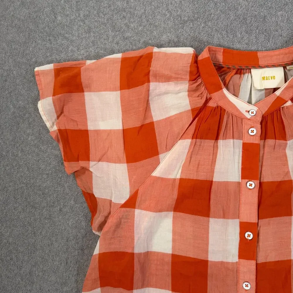 Maeve Orange and White Gingham Button-Front Blouse - Picture 3 of 10